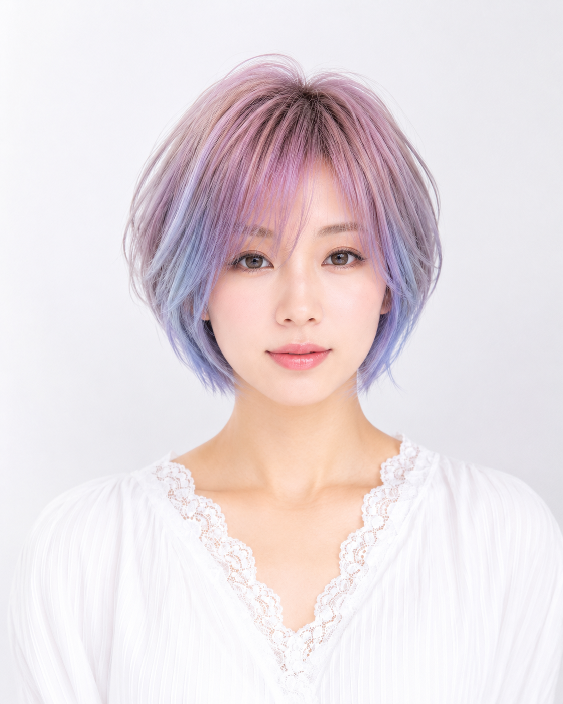 ラベンダーブルー ショートボブ ダブルカラー DiMPlE 越谷