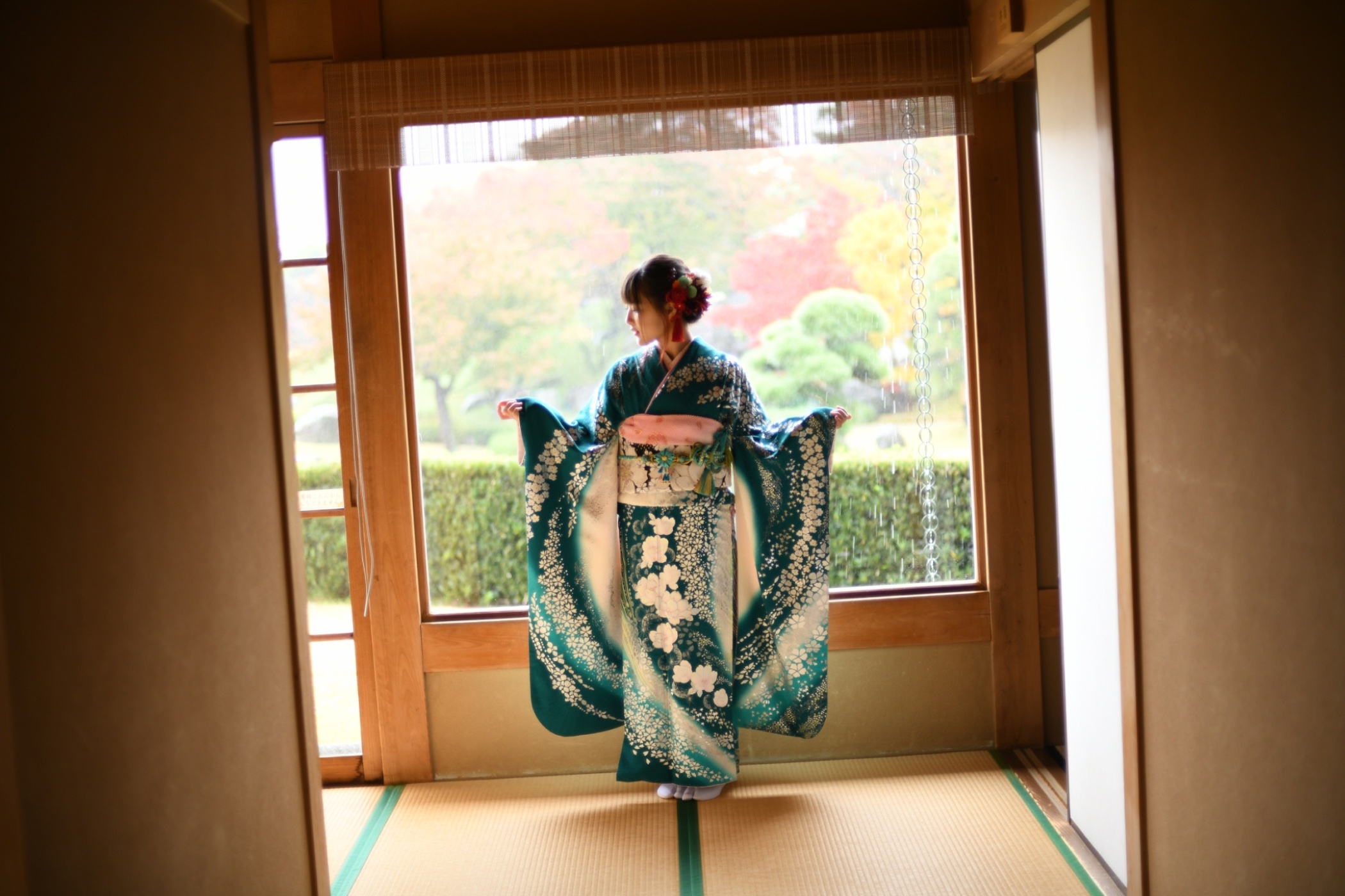 成人式 前撮り 振袖 日本庭園 花田苑 ロケーション撮影 DiMPlE 越谷