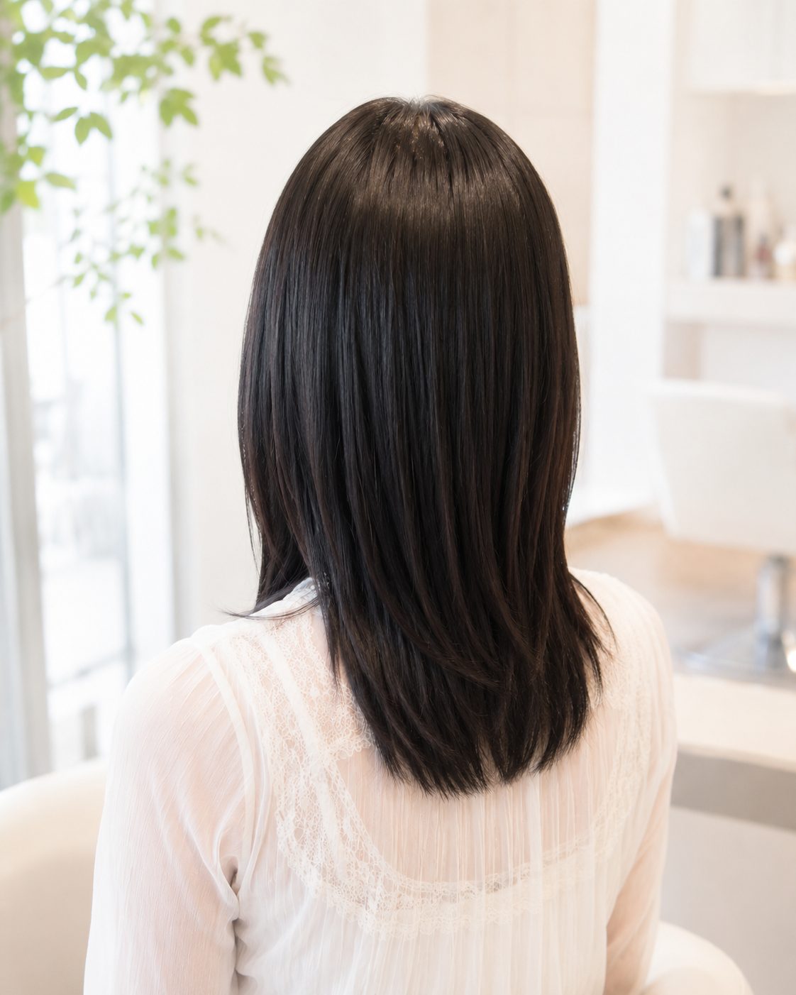 レイヤーカット 後ろ姿 バックシルエット 黒髪 DiMPlE 越谷