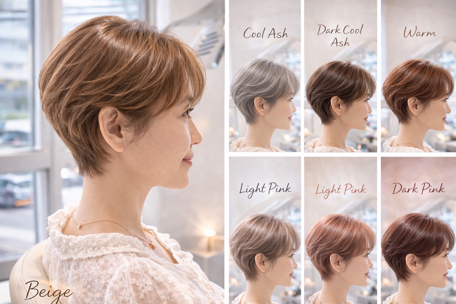 白髪ぼかし カラーバリエーション Beige / Cool Ash / Dark Cool Ash / Light Pink / Dark Pink