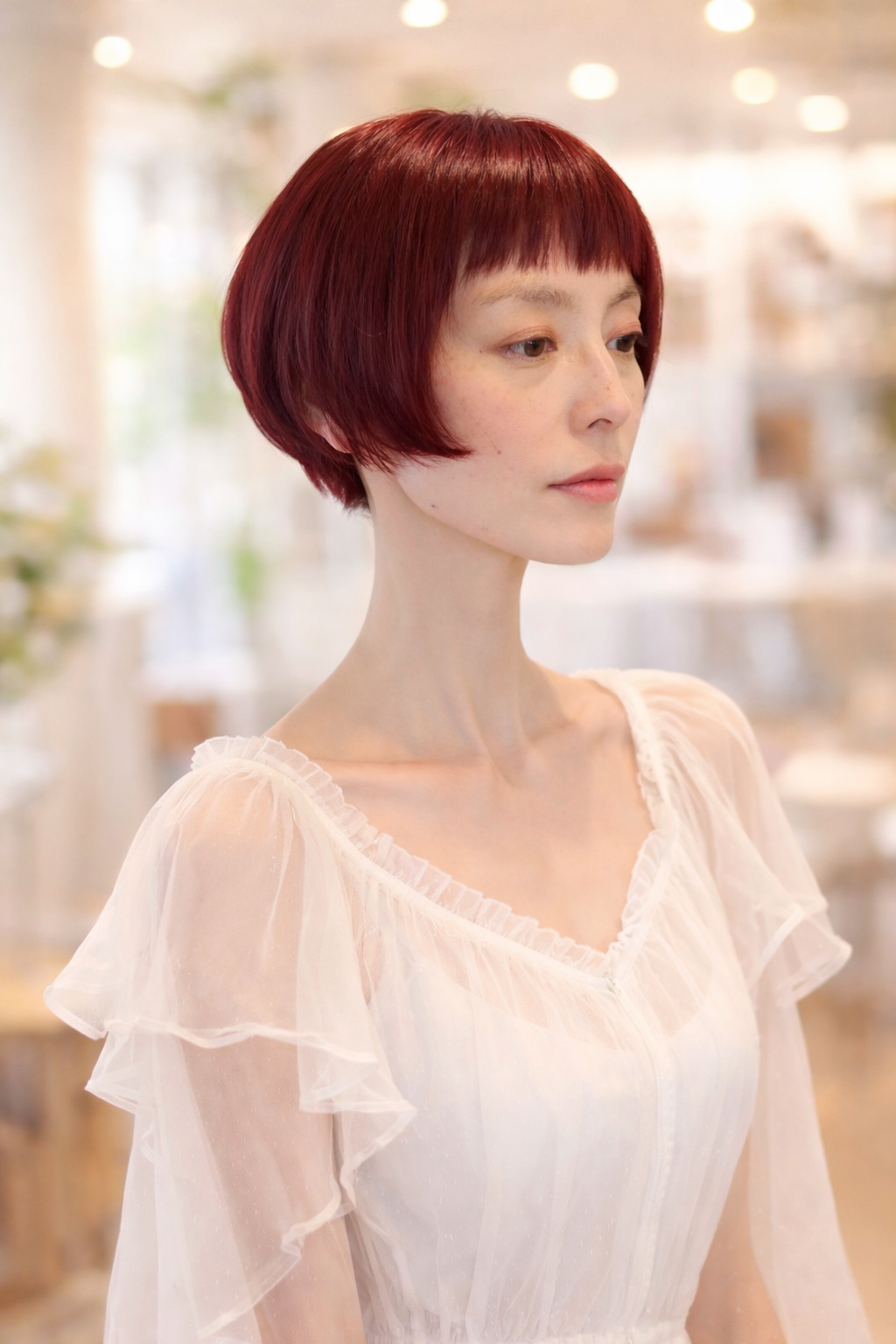 レッドビビッド ショートボブ ダブルカラー DiMPlE 越谷